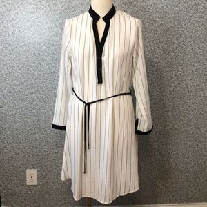 Be.You.Tiful Boutique White & Black Dress Elegant Stripes & Belted Style D336